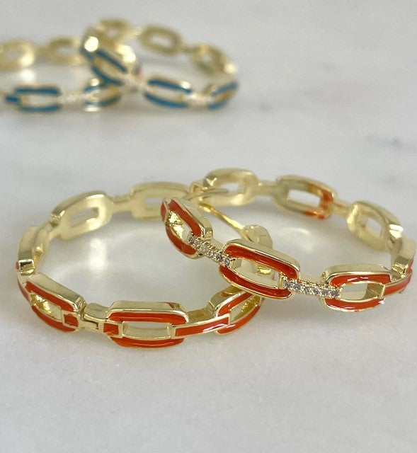 Jpcho Orange Paperclip Style Crystal Hoop 3.2C