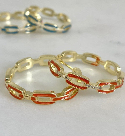 Jpcho Orange Paperclip Style Crystal Hoop 3.2C