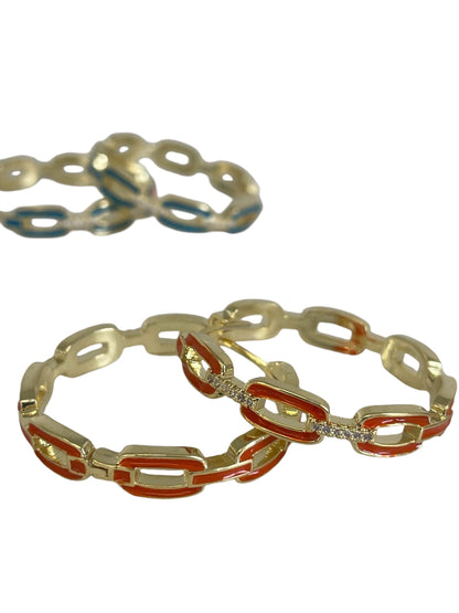 Jpcho Orange Paperclip Style Crystal Hoop 3.2C