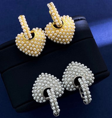 Jpses Pearl Studded Silver Heart Earings