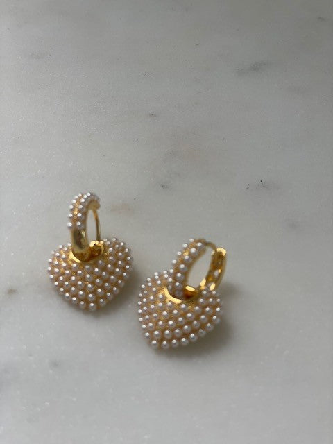 Jpseg Pearl Studded Gold Heart Earings