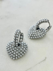 Jpses Pearl Studded Silver Heart Earings