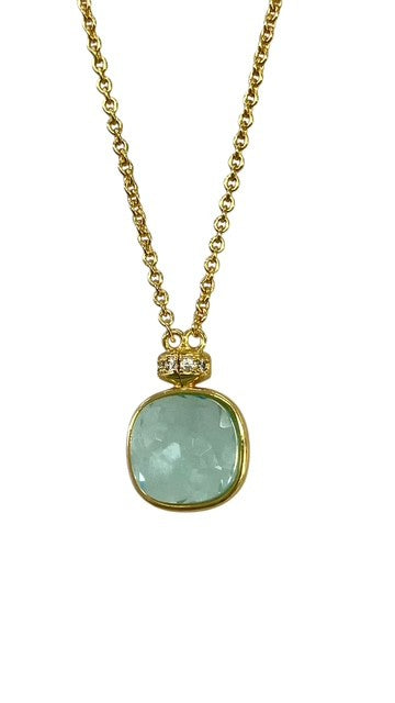Jscan Square Crystal Aqua Marine Necklace