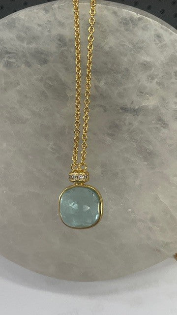 Jscan Square Crystal Aqua Marine Necklace