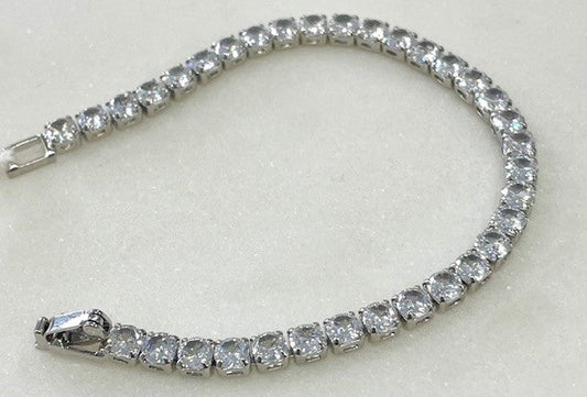 Jscb 4Mm Round Crystals Silver Bracelet
