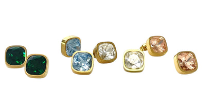 Jsceg Square Crystal 1Cm Earring Green/Gold