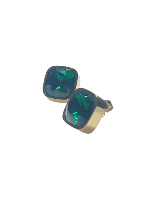 Jsceg Square Crystal 1Cm Earring Green/Gold