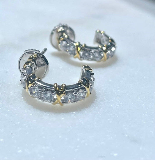 Jscgc Silver Crystal Gold Cross Hoop Earrings