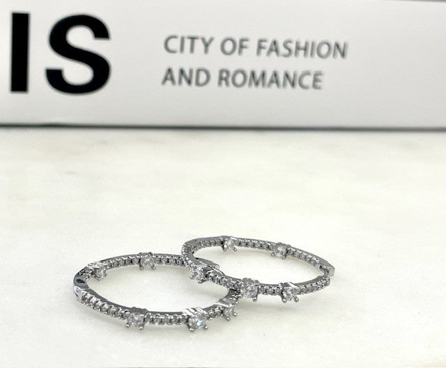 Jsch3Cm Silver Crystal Hoop Earings 3Cm