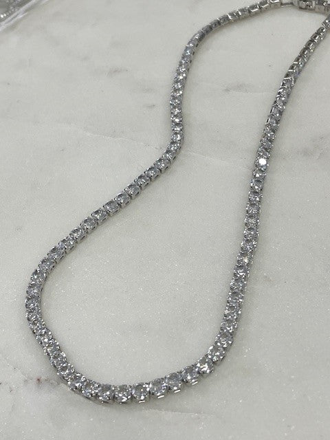 Jscl 4Mm Round Crystals Silver Necklace