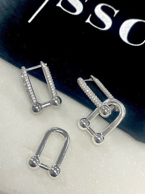 Jsdb Silver Crystal Double Hang Interchange Earrings
