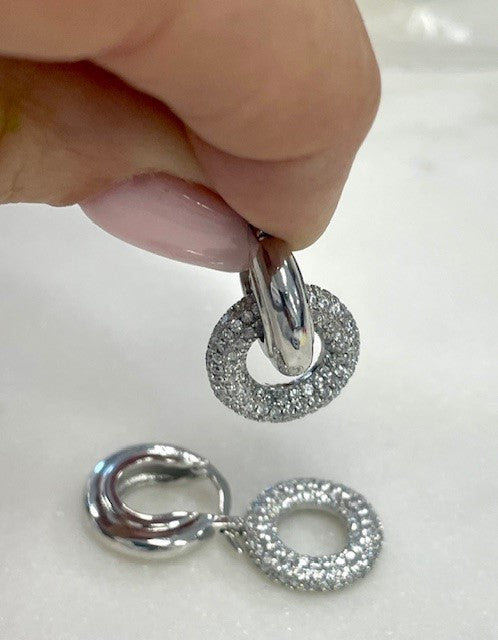 Jsdle Silver Double Loop Crystal Earrings