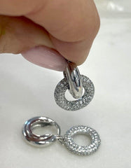 Jsdle Silver Double Loop Crystal Earrings