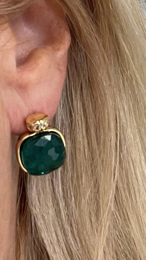 Jsje Square Crystal And Jade Earings