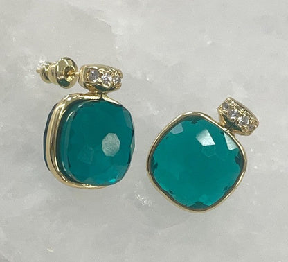 Jsje Square Crystal And Jade Earings