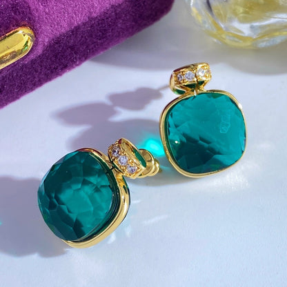 Jsje Square Crystal And Jade Earings