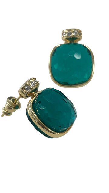 Jsje Square Crystal And Jade Earings