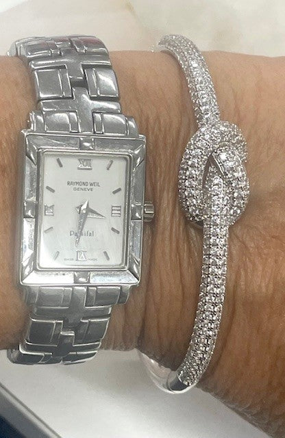 Jsskb Silver Crystal Single Knot Bangle