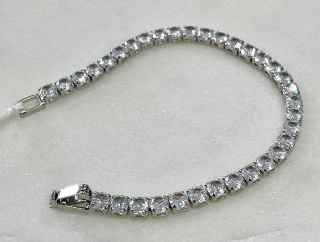 Jscb 4Mm Round Crystals Silver Bracelet