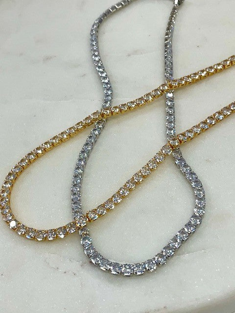 Jscl 4Mm Round Crystals Silver Necklace