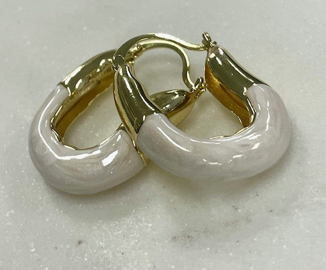 Jwh White Enamel Gold Hoop
