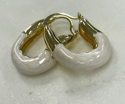Jwh White Enamel Gold Hoop