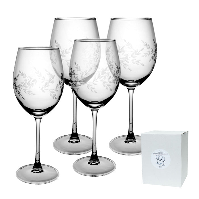 HANSEN ENGRAVED VINE WINE GLASS SET4