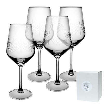 IRWIN ENGRAVED STRBRST WINE GLASS SET4