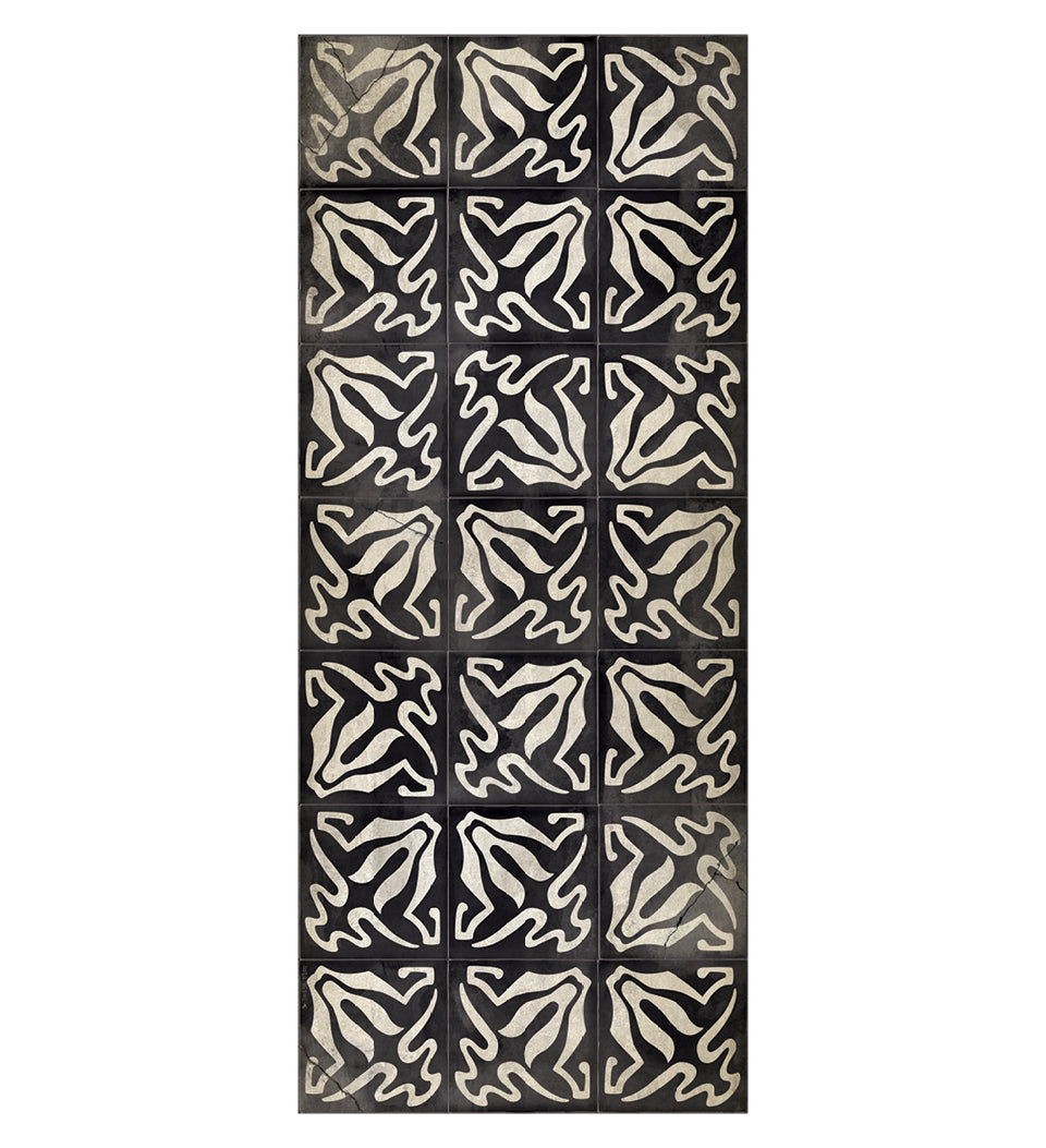 Borgo Lily Black & White Antique Vinyl Rug Detailed