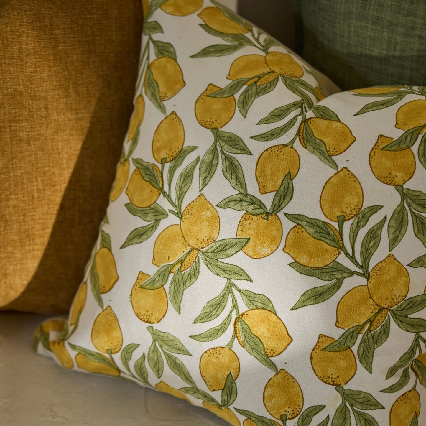 Lemon Block Print Cushion 50Cm