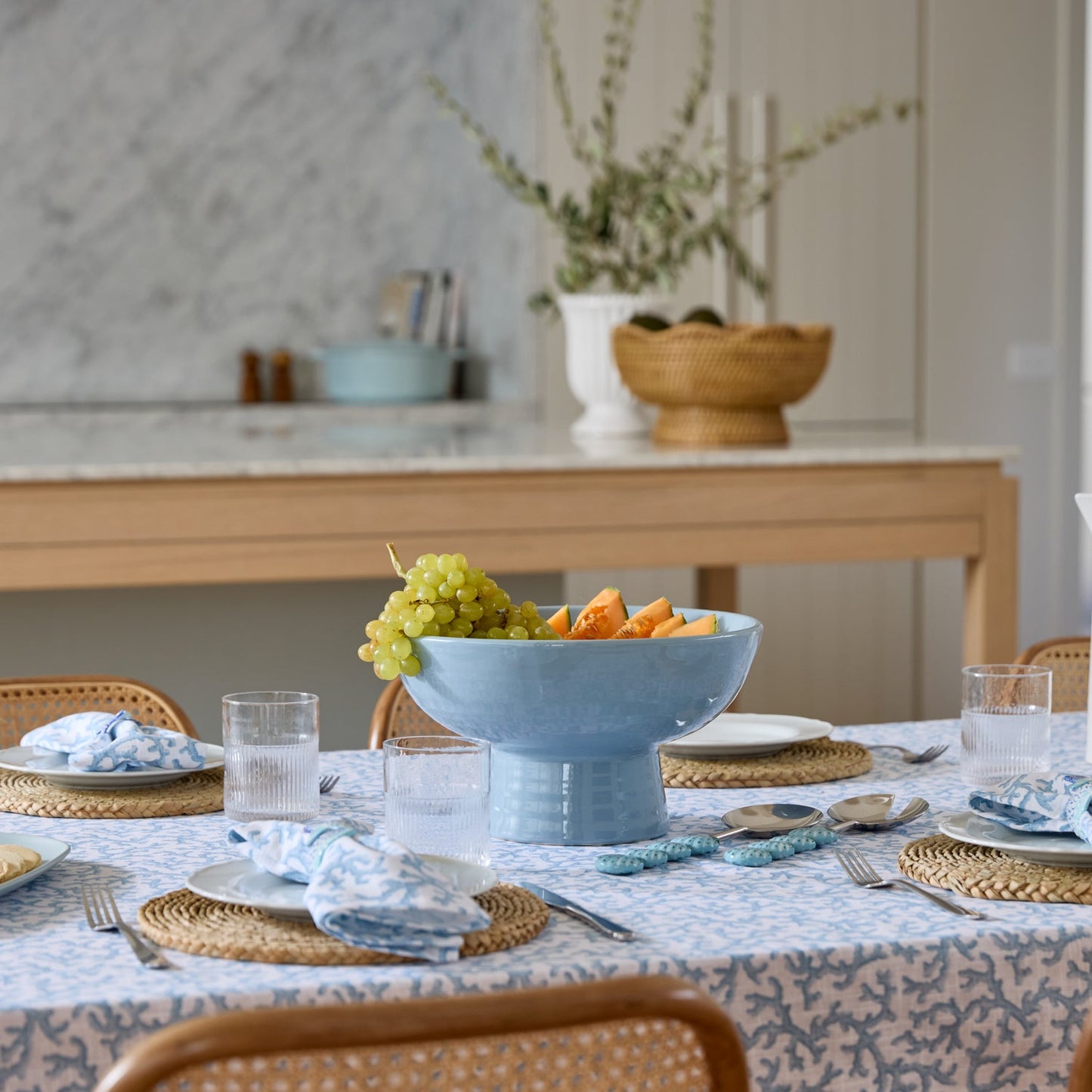 Ceramic Blue Pedestal Bowl