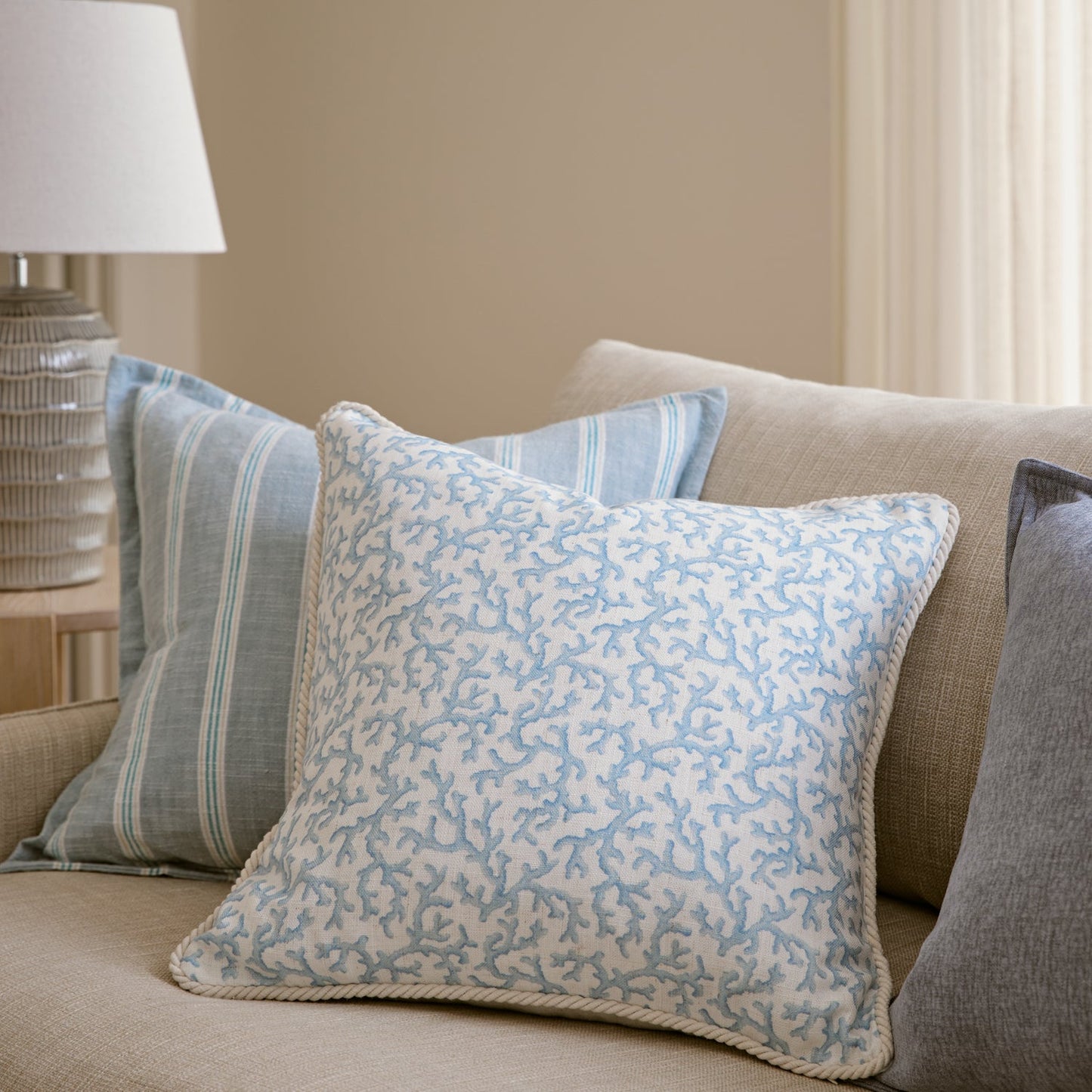 Hayman Coral Blue Cushion