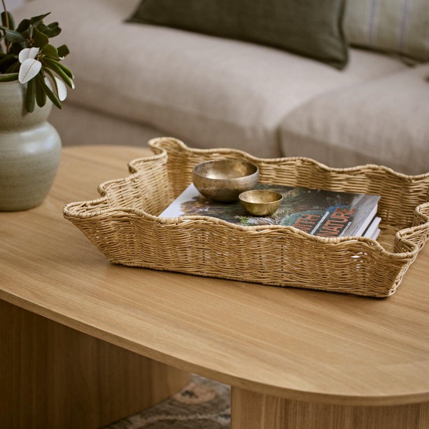 Clovelly Rattan Wavy Tray Set Of 2