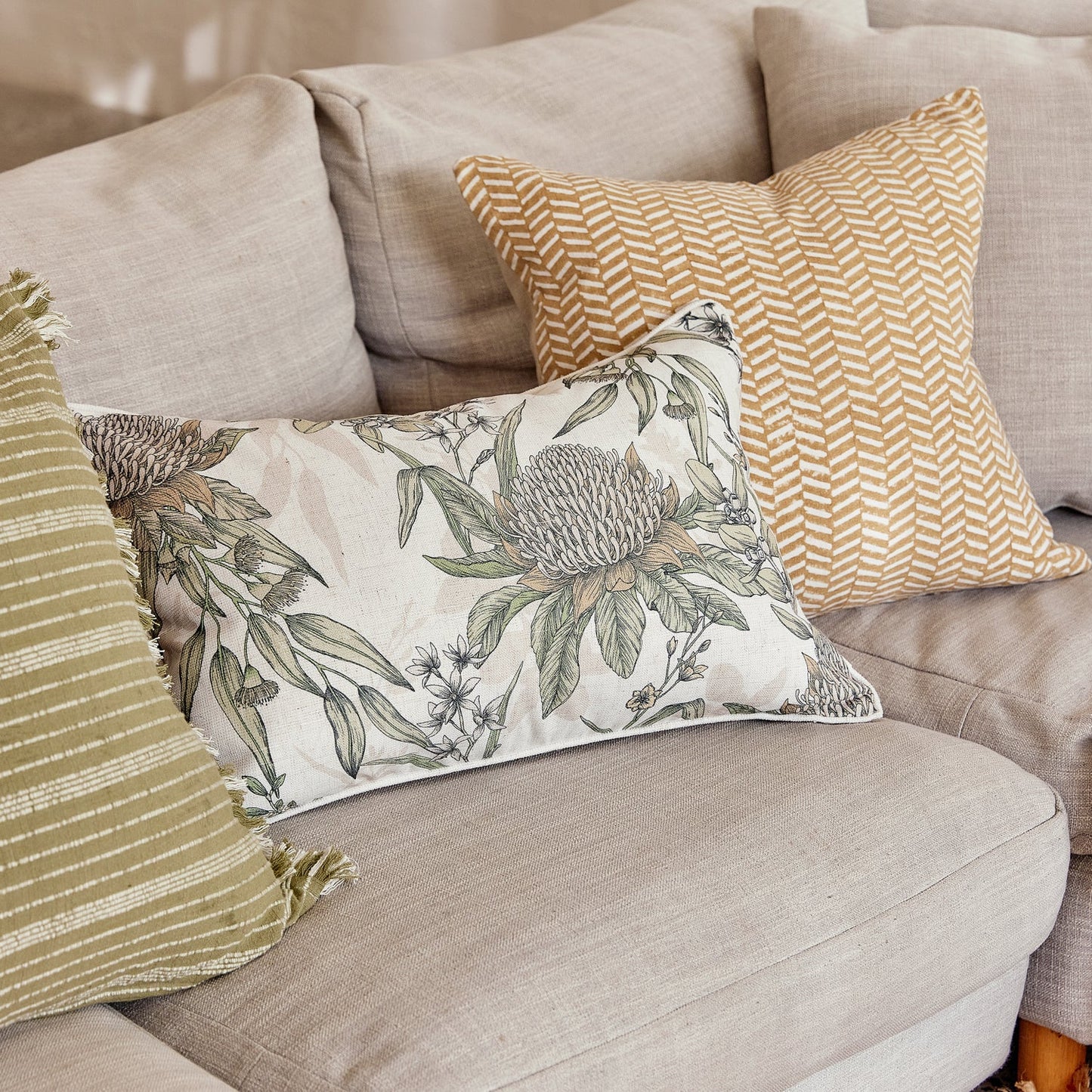 Kyra Ochre Block Print Cushion 50Cm