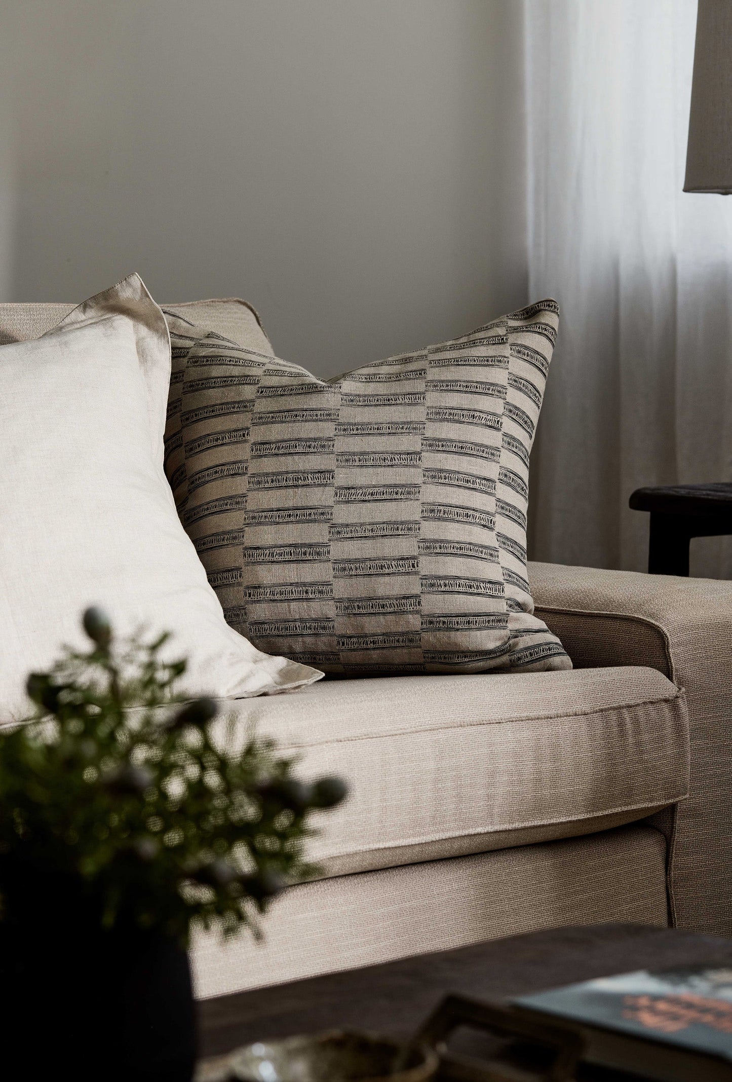 Xavier Black/Natural Linen Cushion 55Cm