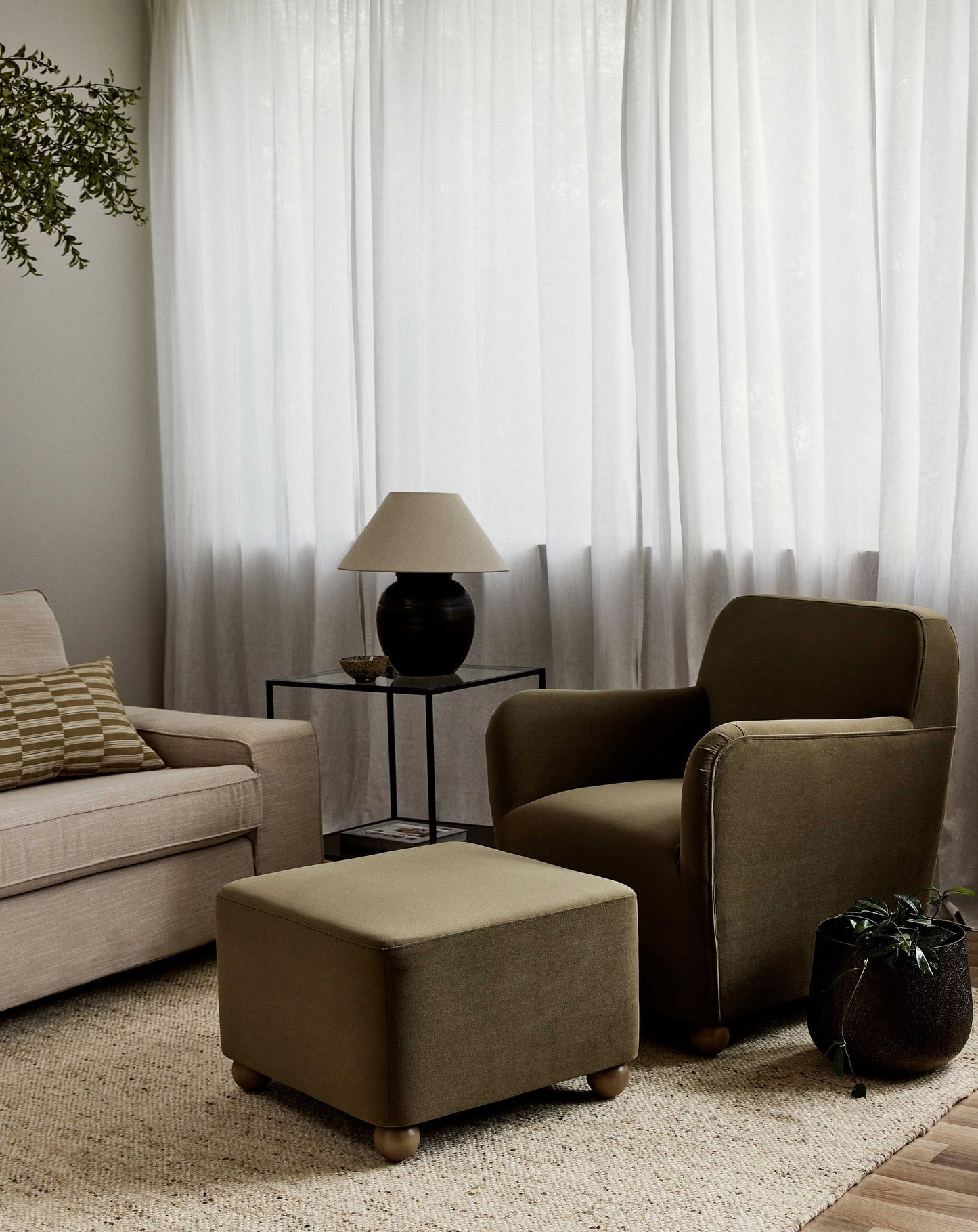 Floyd Olive Velvet Ottoman 60X60X45Cm