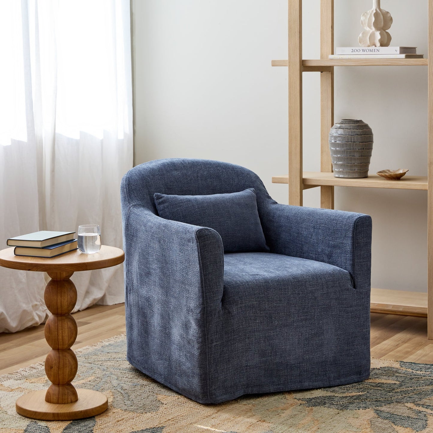 Beau Swivel Chair Dark Blue Slip Cover