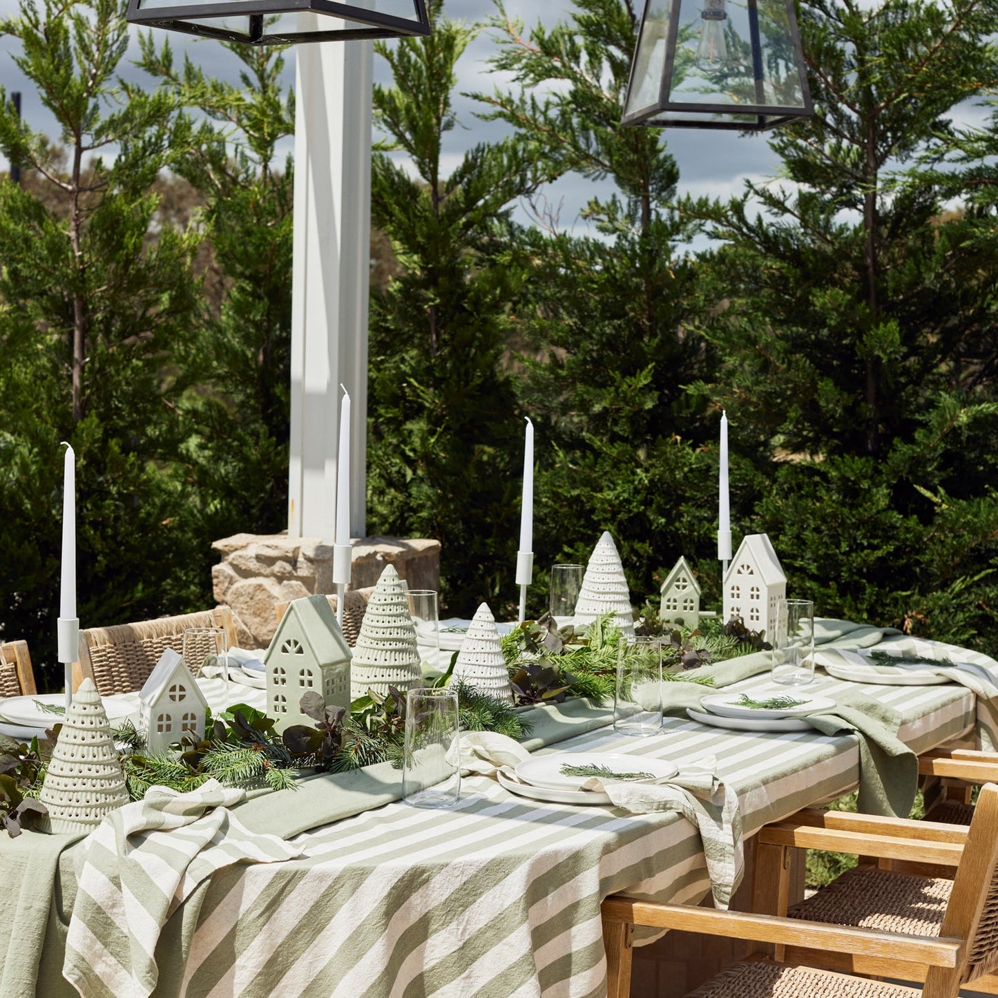 Estelle Green Stripe Tablecloth 150X230Cm
