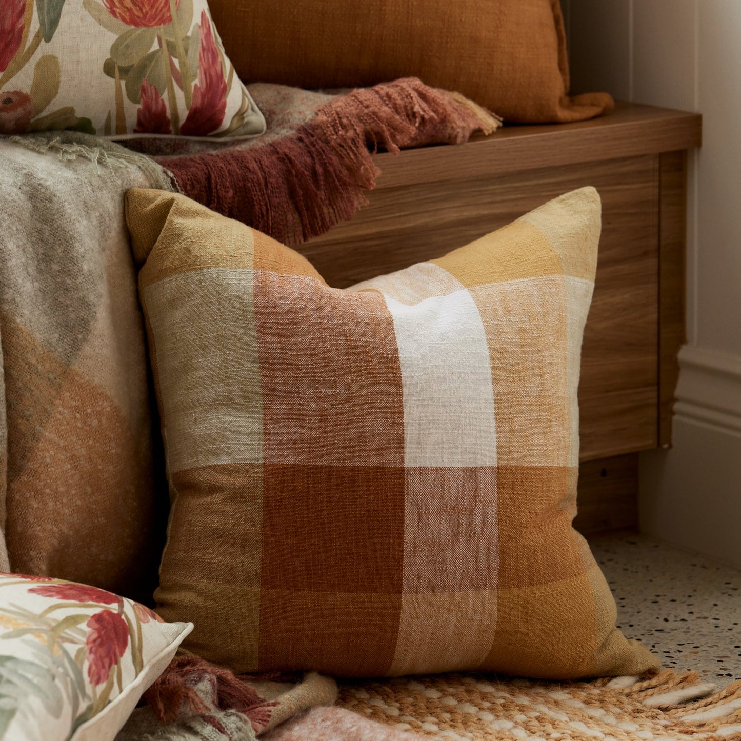 Heide Rust Check Cushion