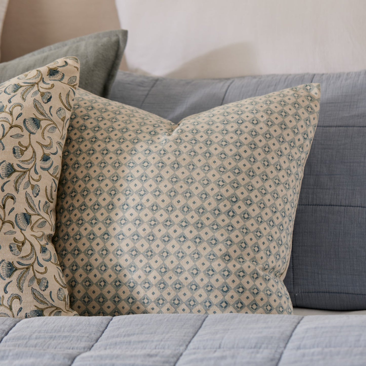 Samira Blue Diamond Block Print Cushion