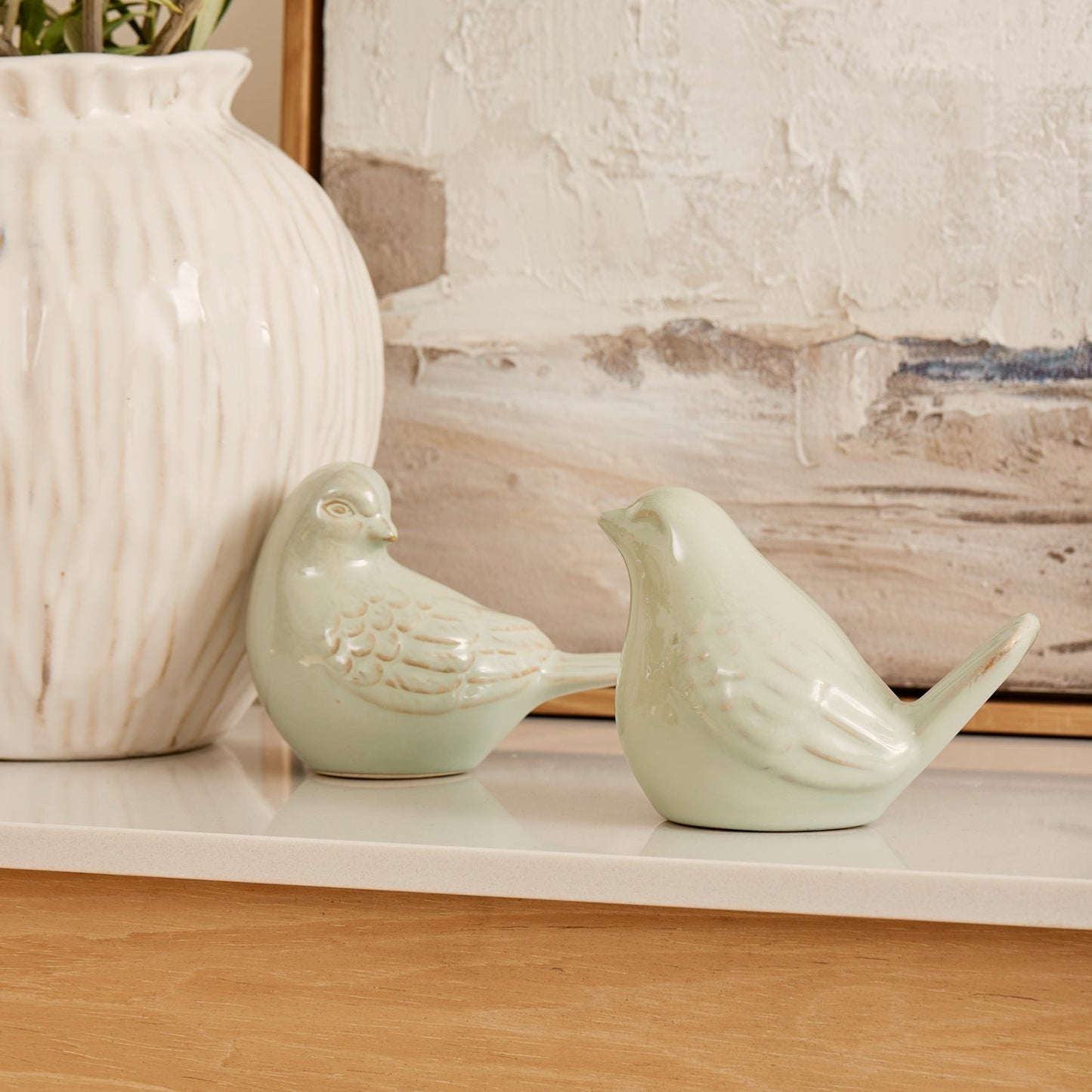 Swallow Ceramic Bird Light Green Set 2