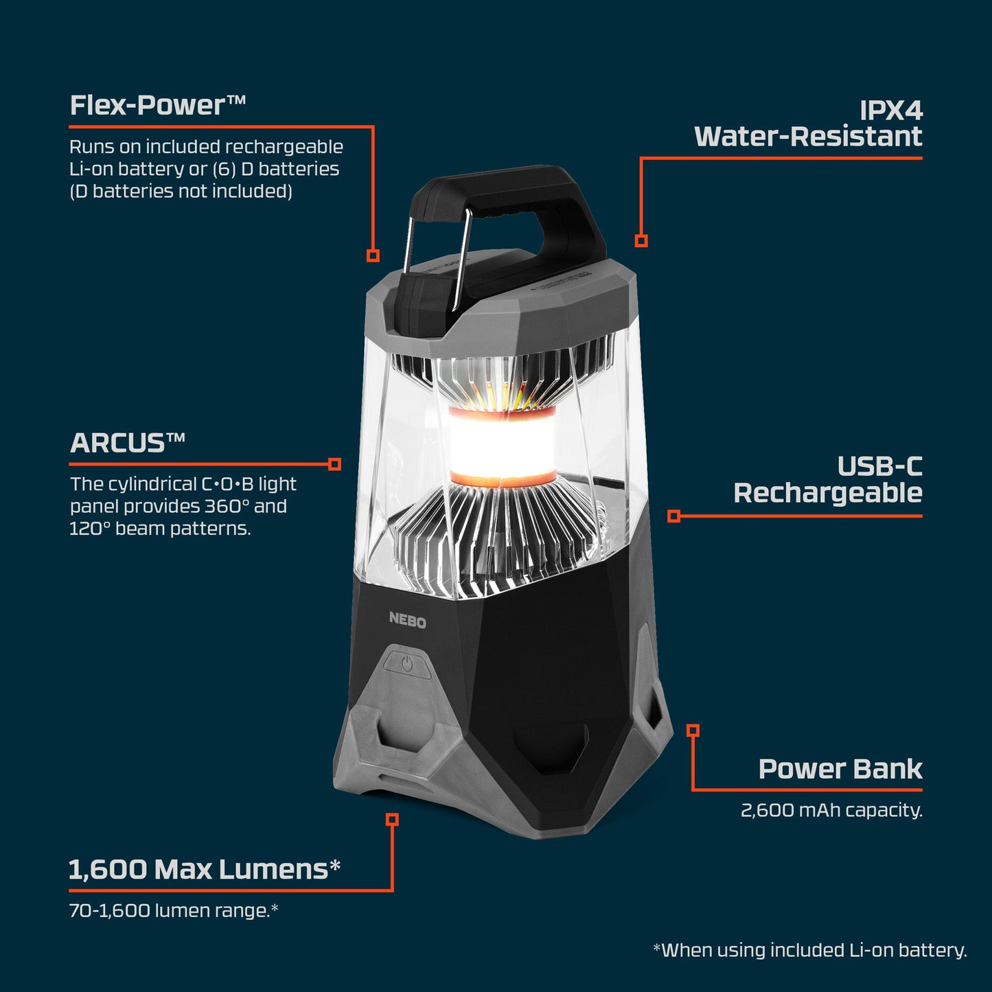 Galileo™ 1600 Flex, Rechargeable Lantern + Power Bank