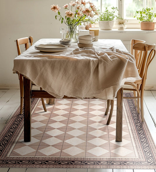 Gambit Queen Blush Antique Vinyl Rug Lifestyle