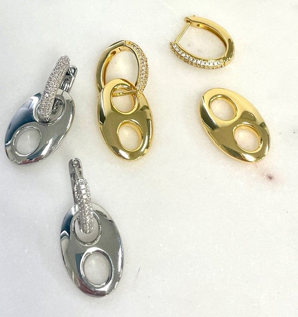 Jscpc Silver Crystal Paperclip Earrings