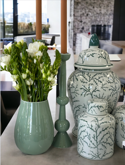 88F Enamelled Green Vase Sculptural 20Cm