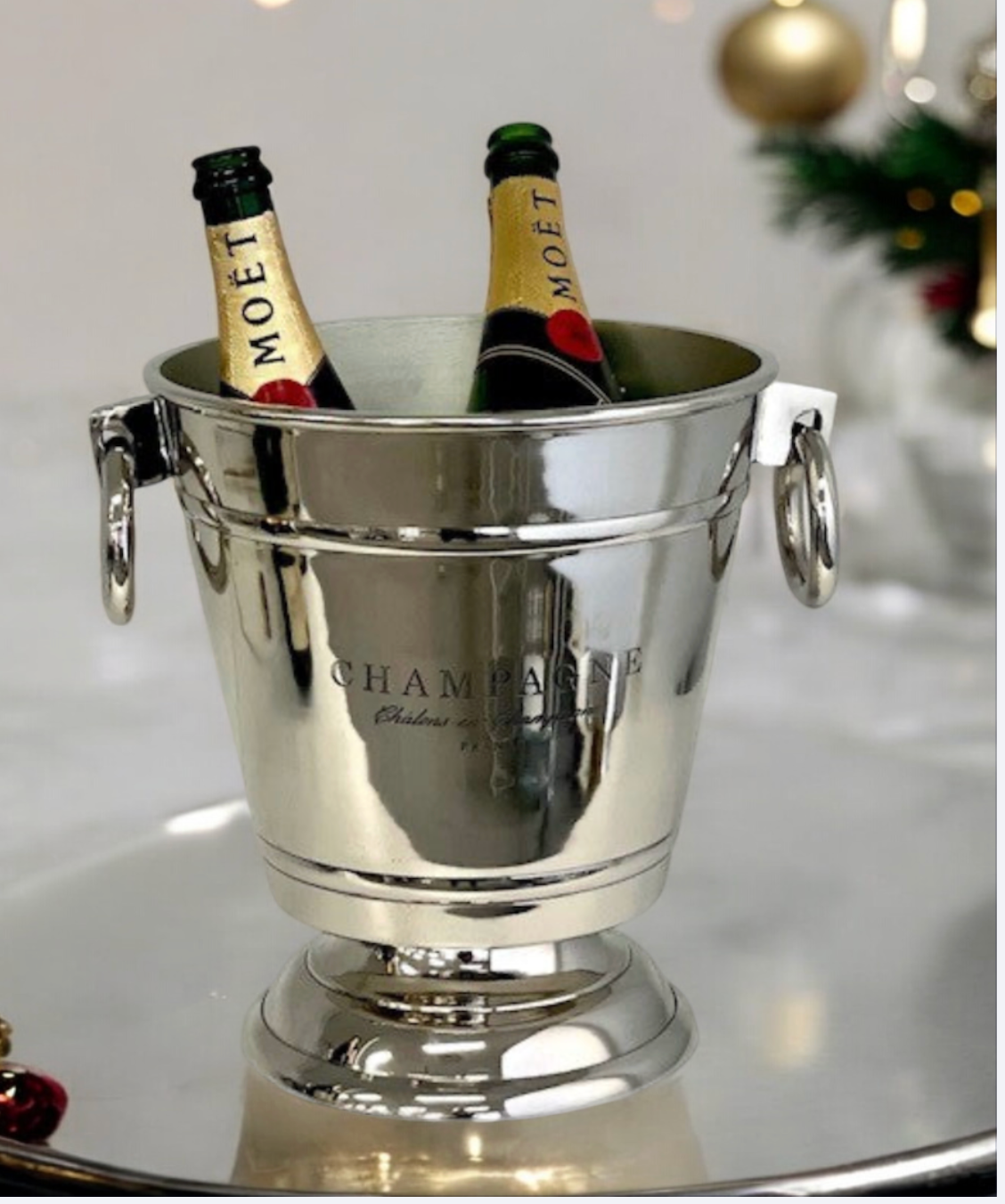 390Y "Champagne" Bucket Nickel Footed  30X25X28Cm