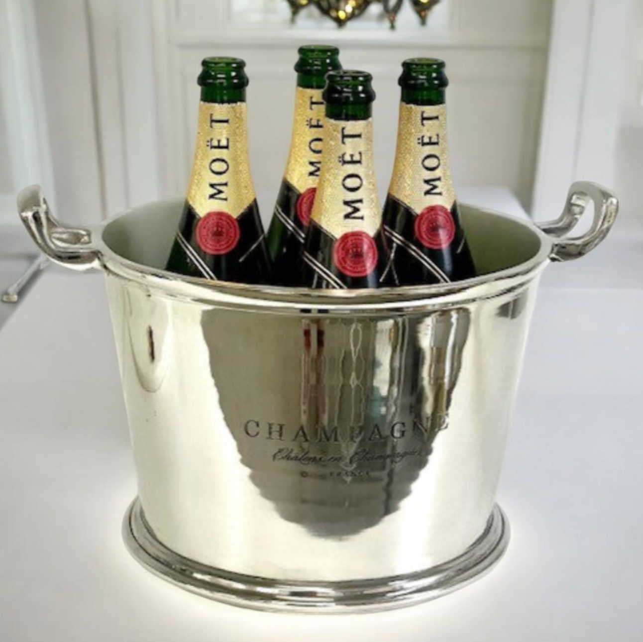 282G  Shiny Nickle Champagne Bucket W/Logo 39X20Cm