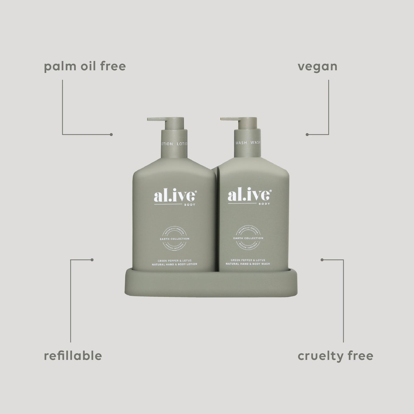 Alive Body Wash & Lotion Duo + Tray Green Pepper & Lotus with tray