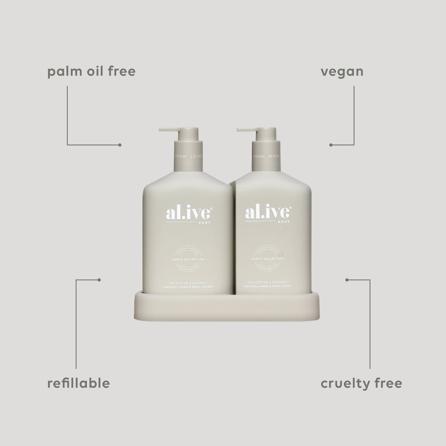 Alive Body Wash & Lotion Duo + Tray Sea Cotton & Coconut with tray
