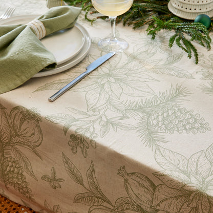 Poinsettia Olive/Flax Table Runner 35X140Cm